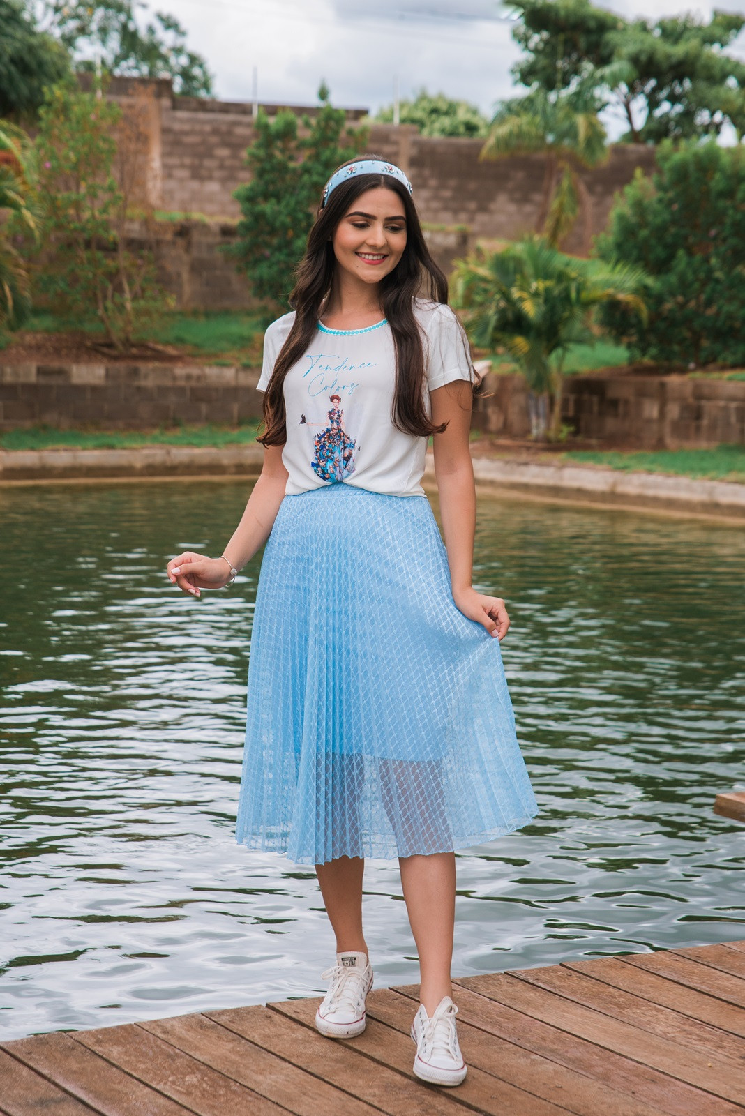 Saia de tule azul shop e rosa