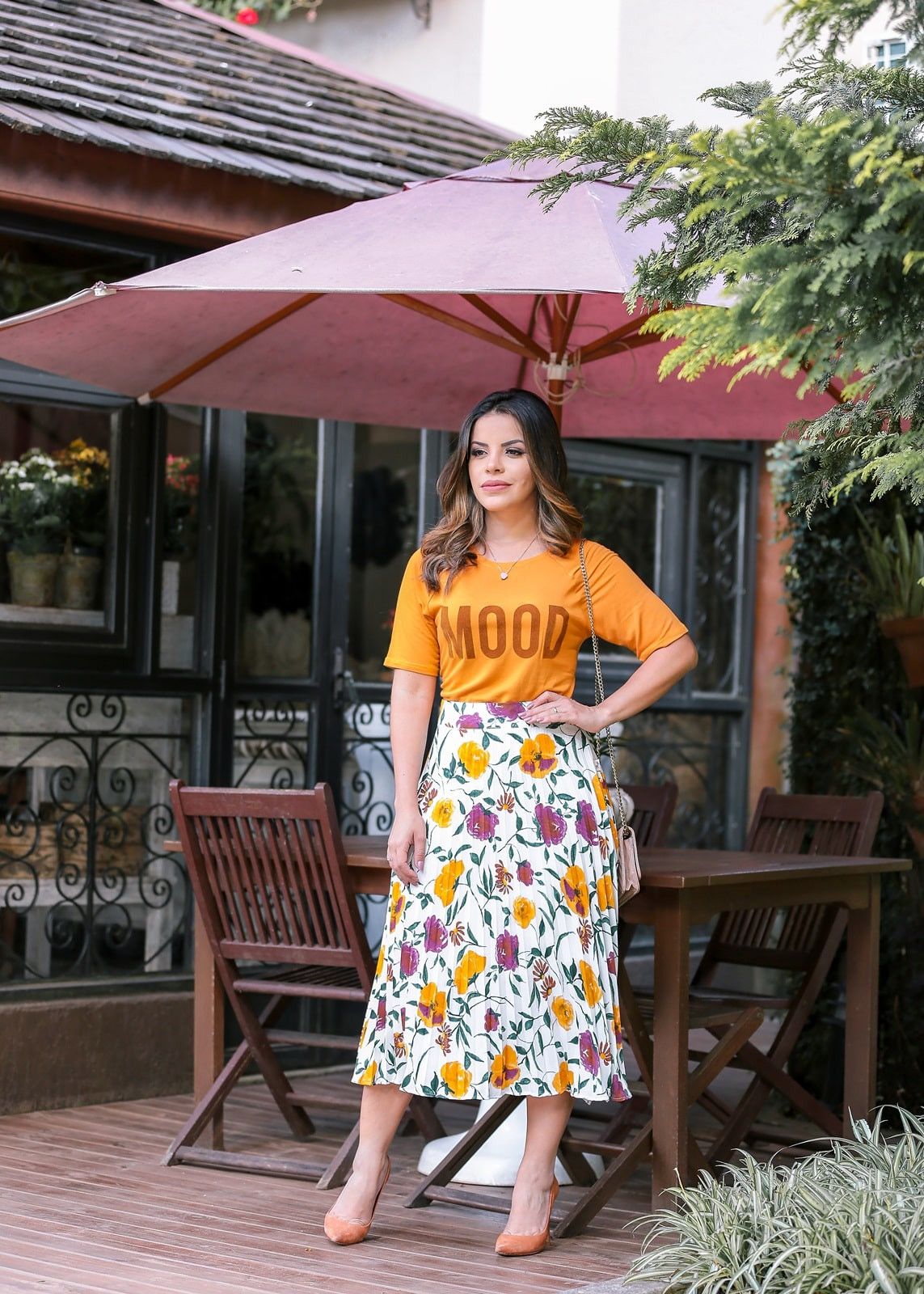 Saia cheap plissada floral