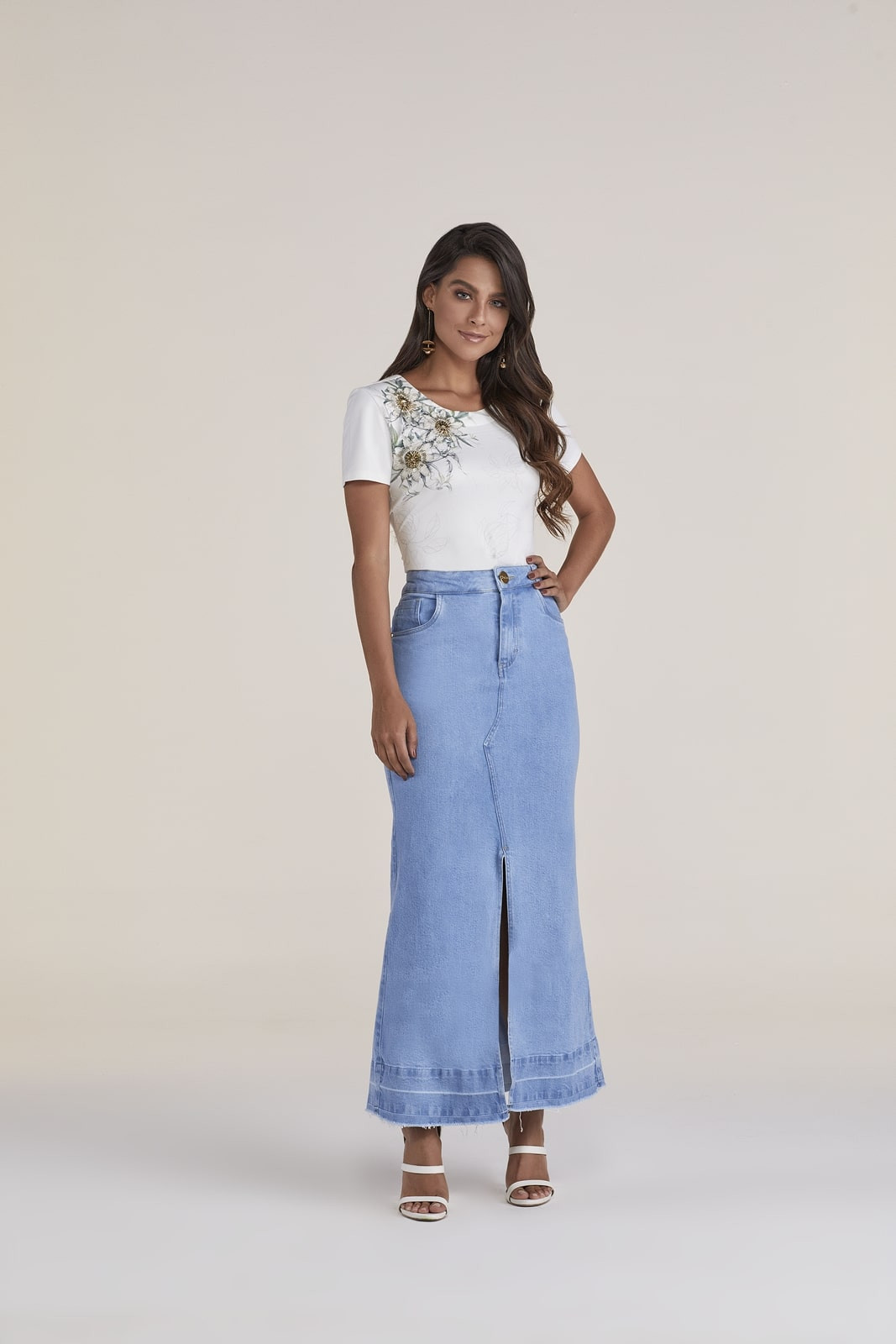 Saia jeans shop longa titanium