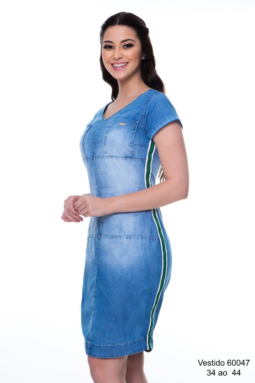 Vestido jeans com faixa lateral top