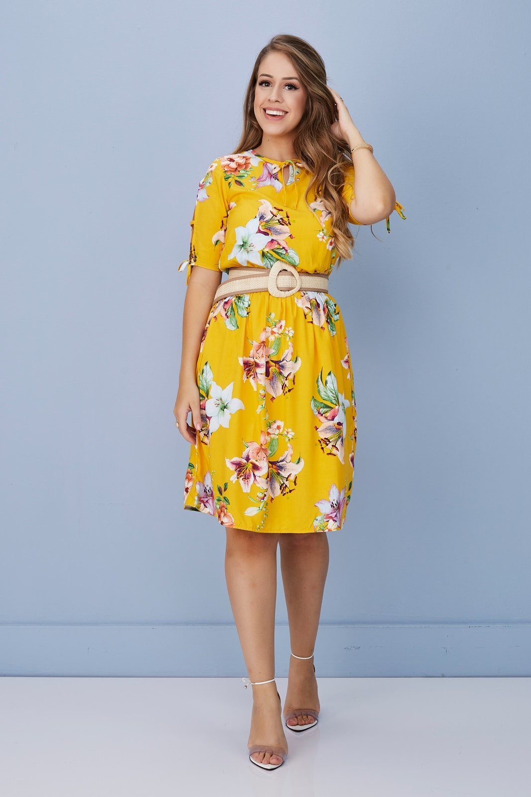 Vestido estampado amarelo new arrivals
