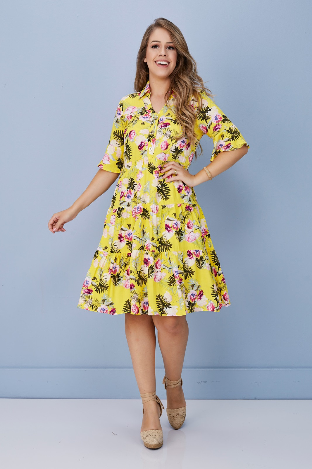 Vestido floral amarelo sales
