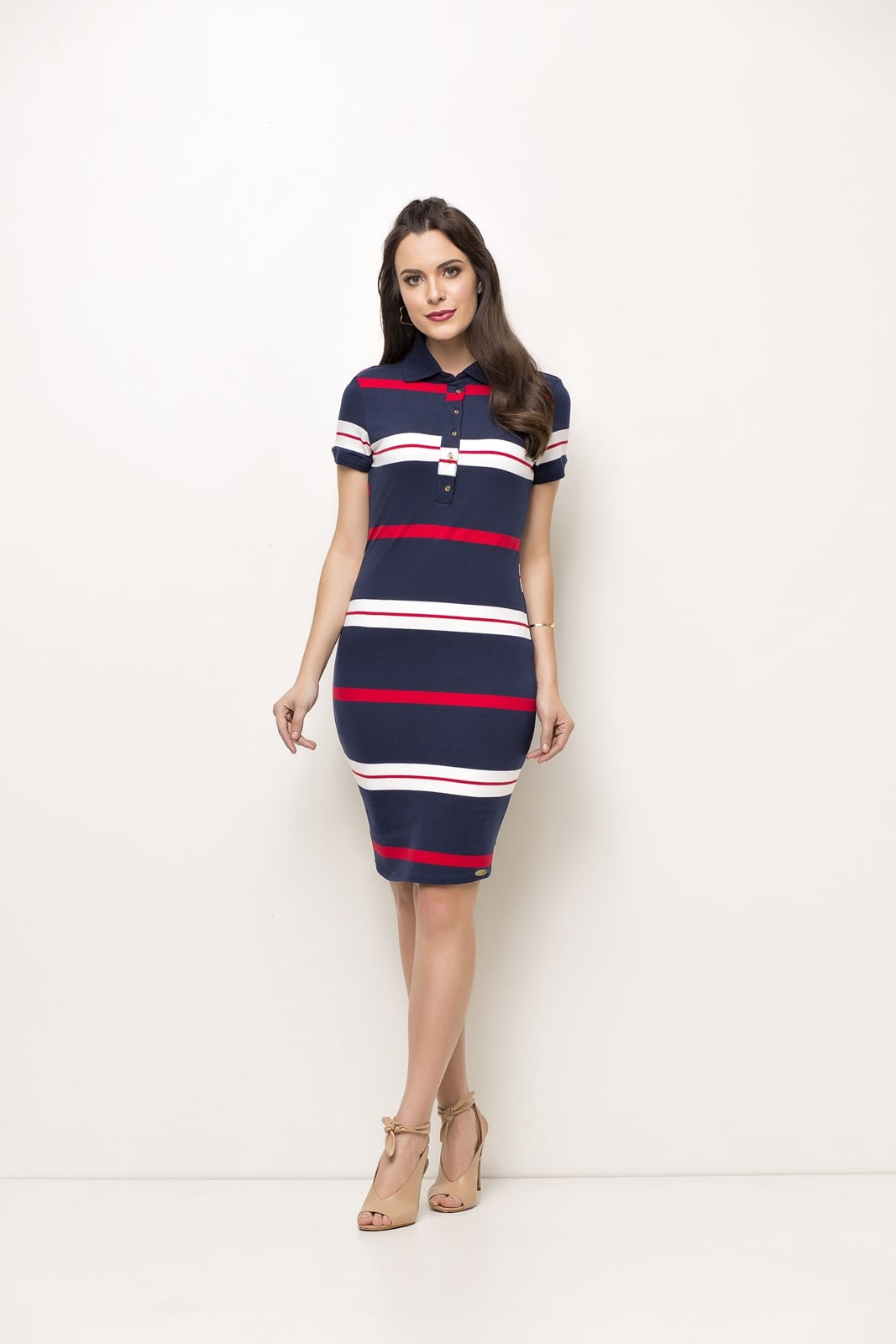 Vestido gola clearance polo listrado