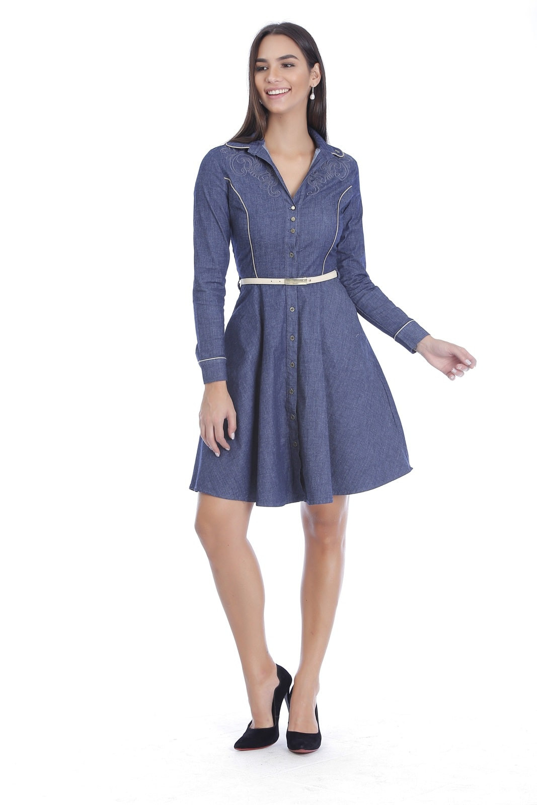 Vestido Jeans Bordado Via Tolentino