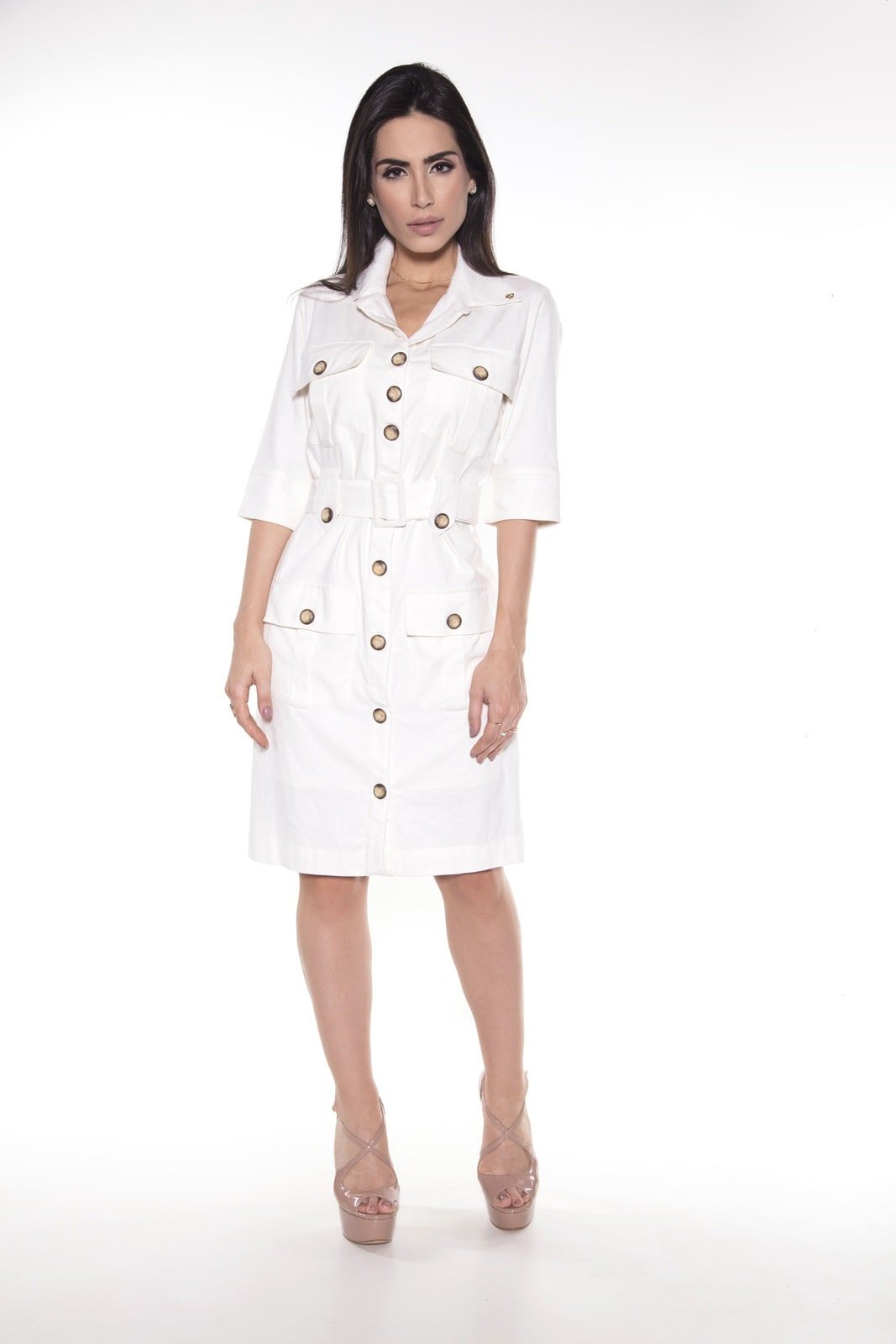 Vestido de linho com botões cheap