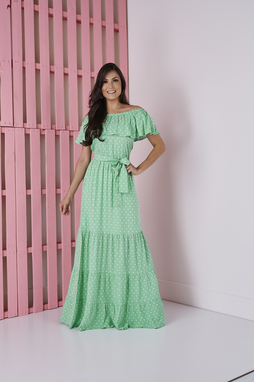 Vestido Longo com Babado Verde Tata Martello