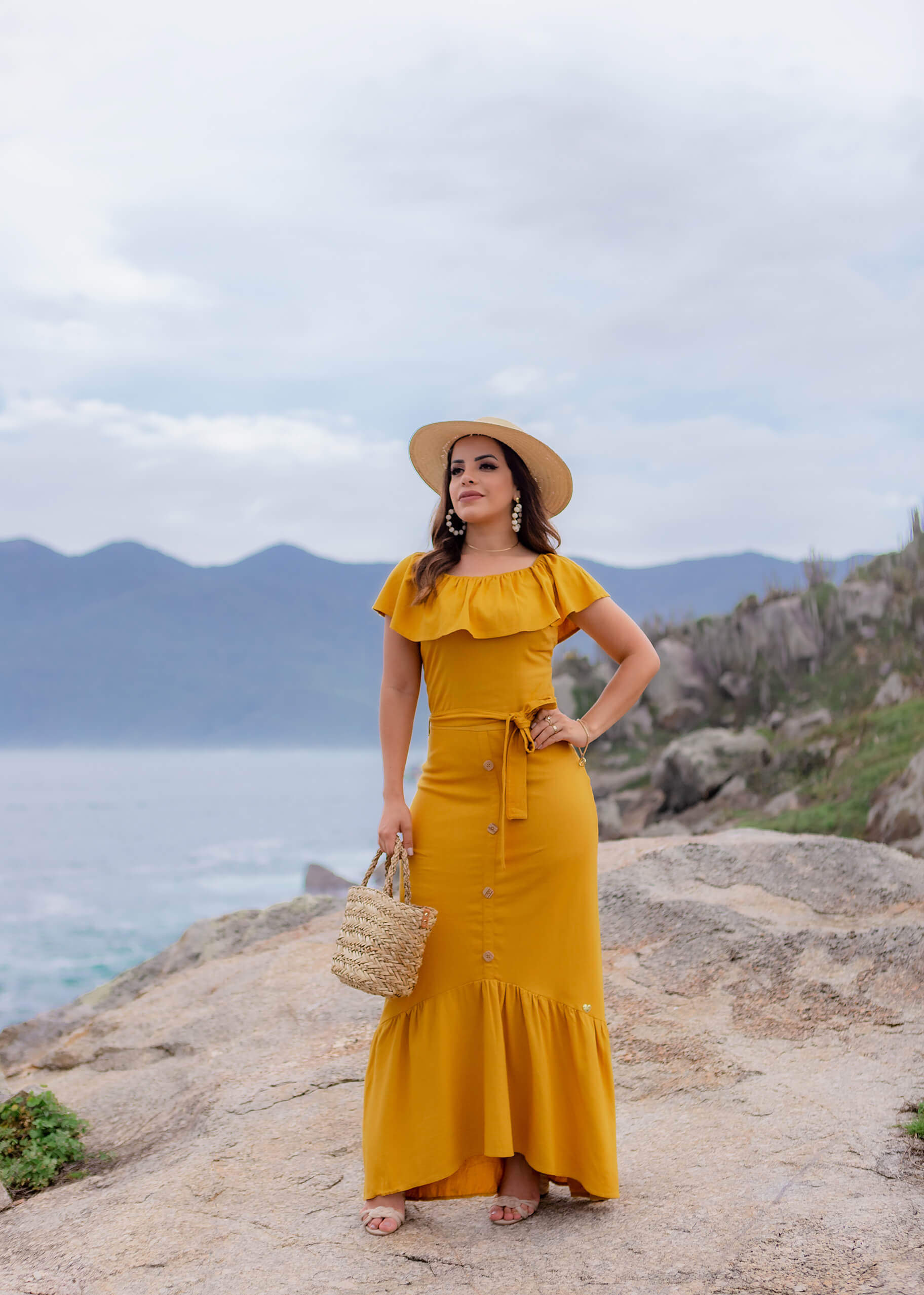 Vestido shop mostarda longo