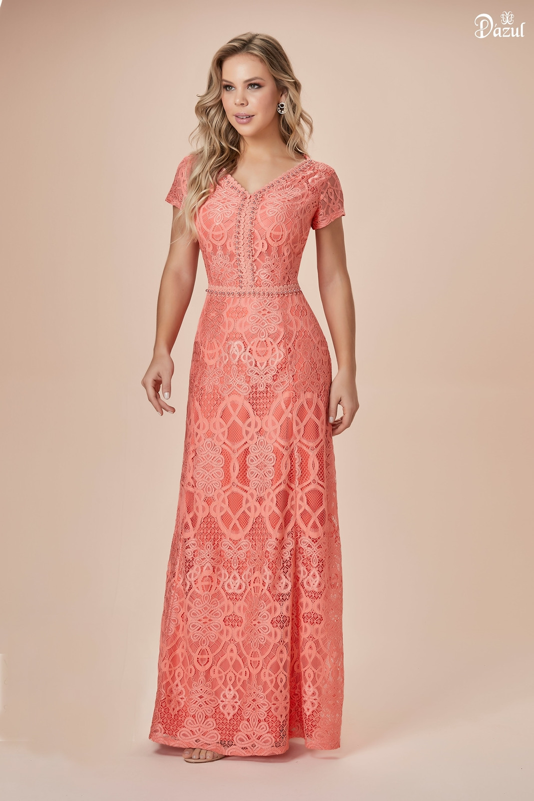 vestido longo cor coral