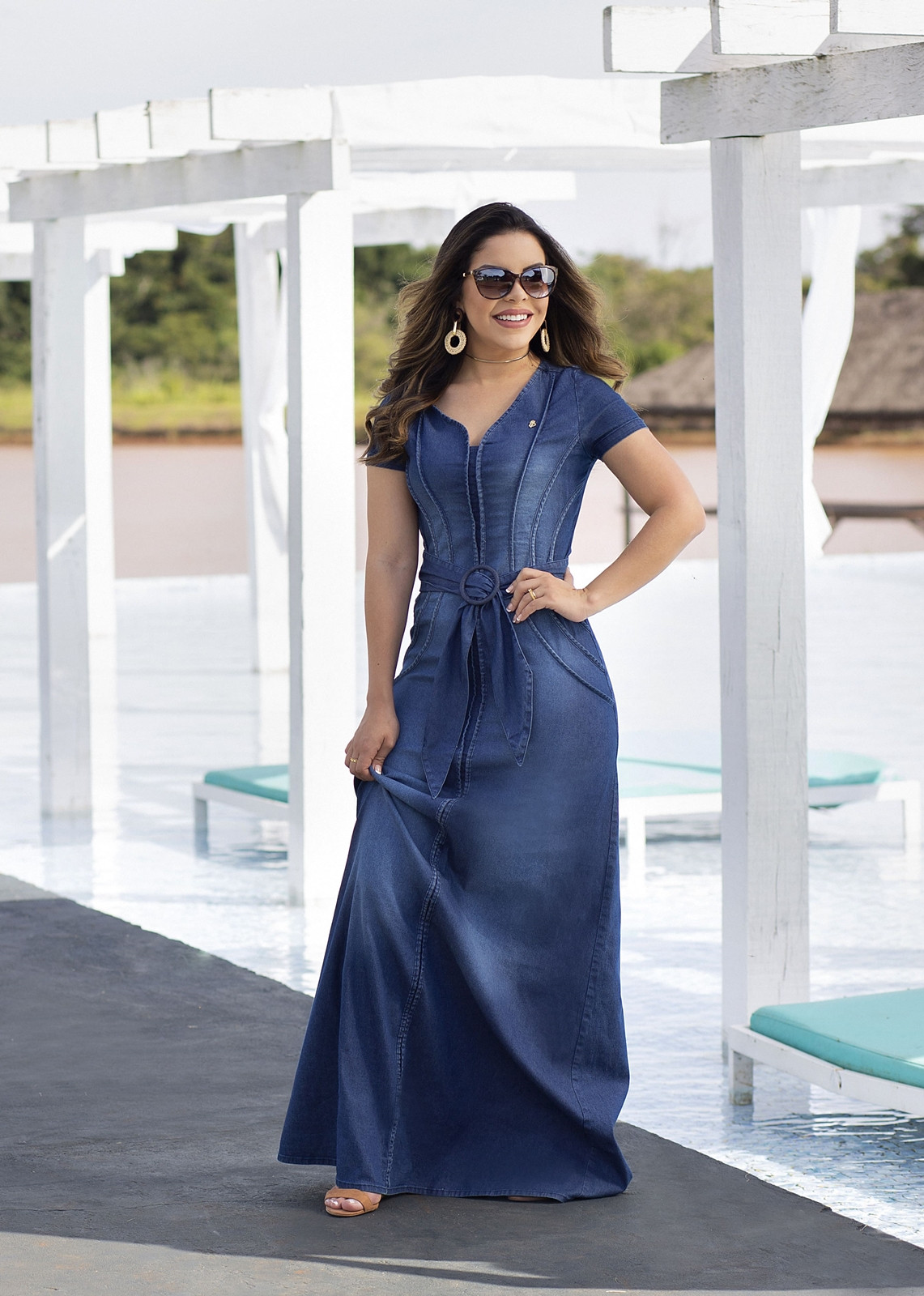 Modelos de vestidos longos jeans discount