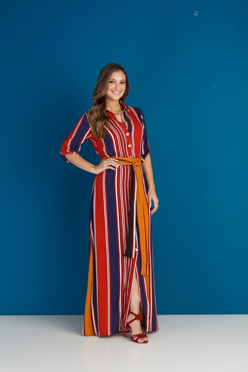 Vestido longo on sale listrado vermelho