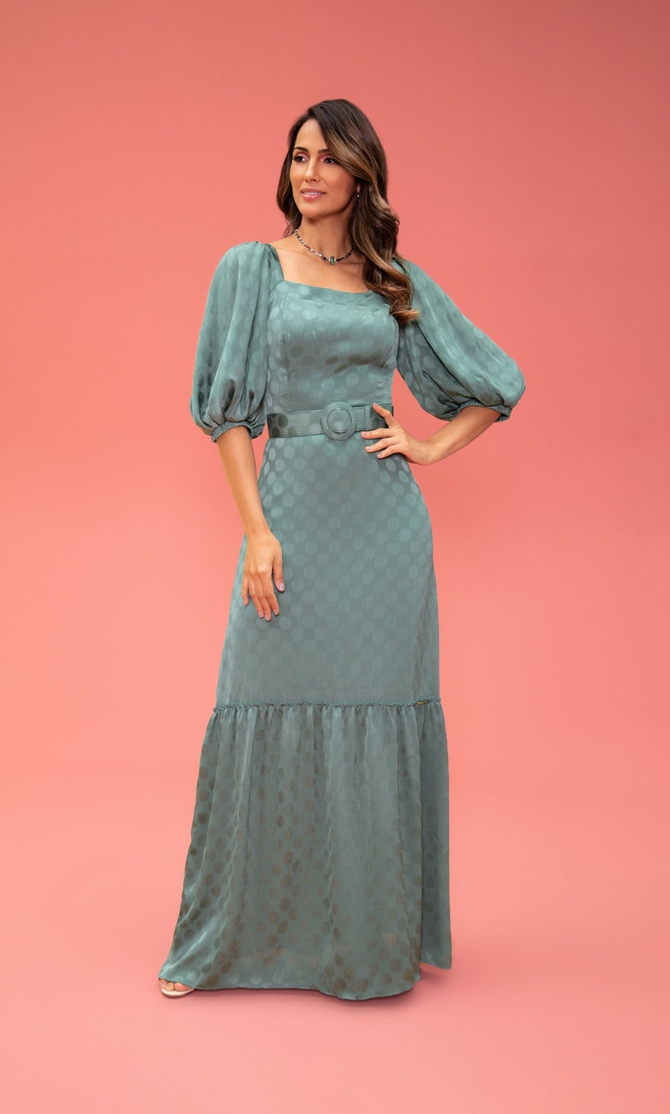 Vestido longo hot sale manga bufante