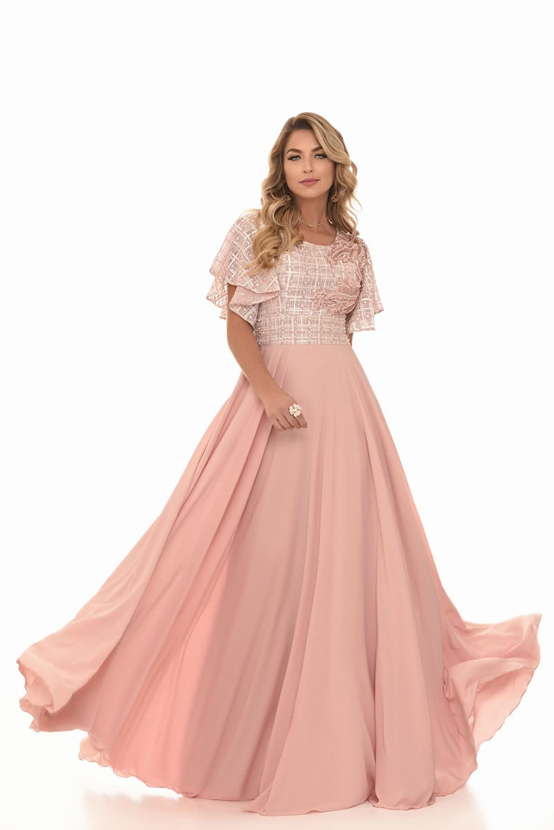 Vestido longo manga sales flare