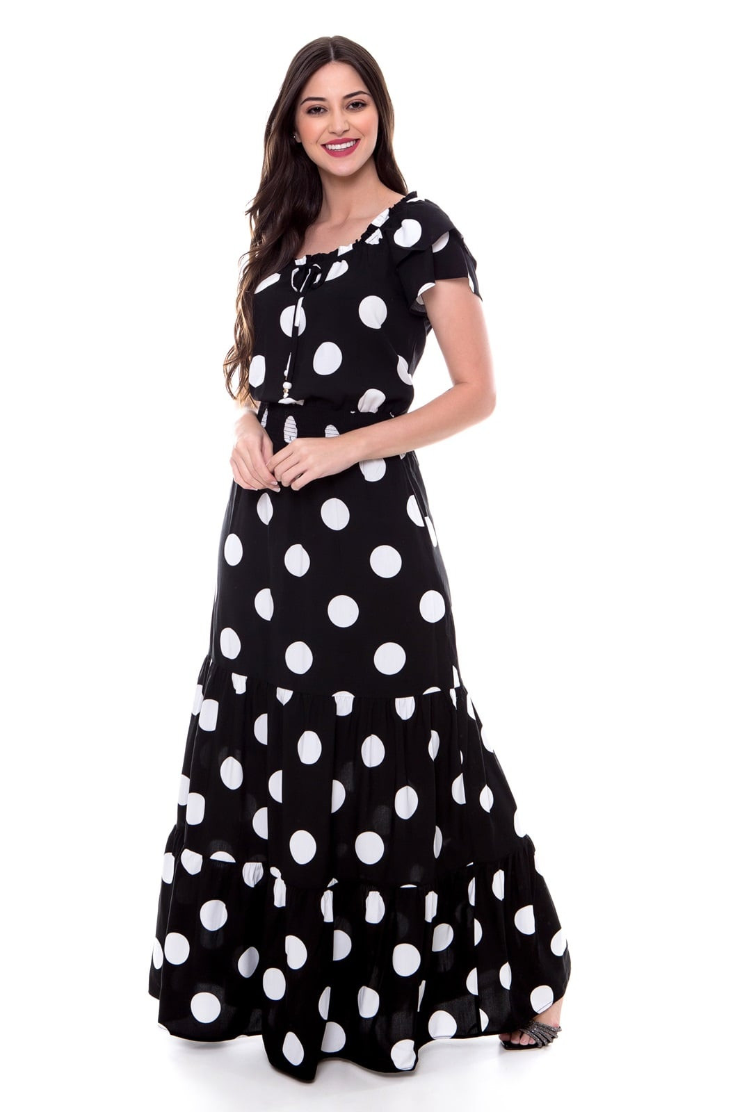 Vestido Longo Poá Preto Hapuk