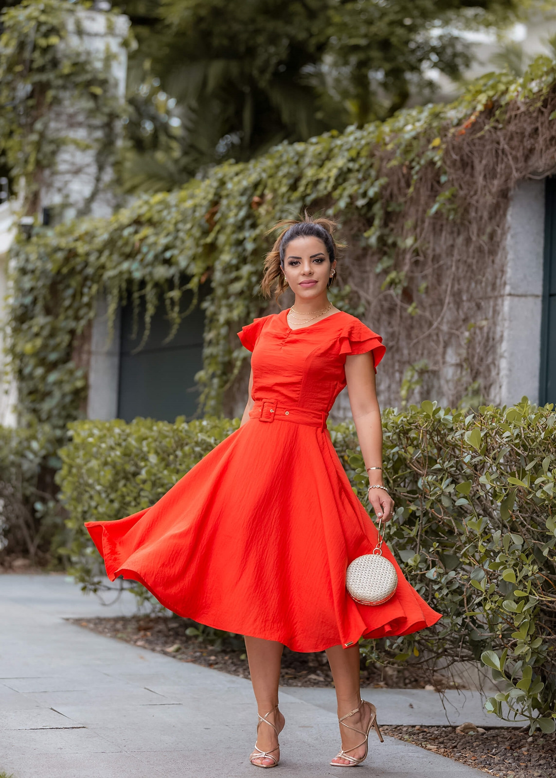 Vestido vermelho sale gode midi