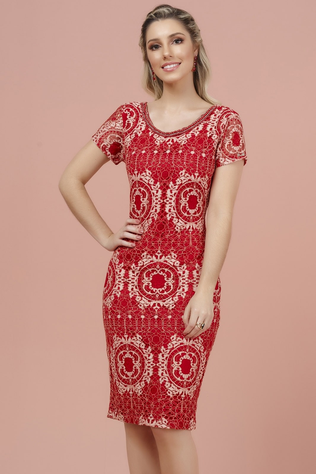 Vestido Renda Tubinho Vermelho D azul