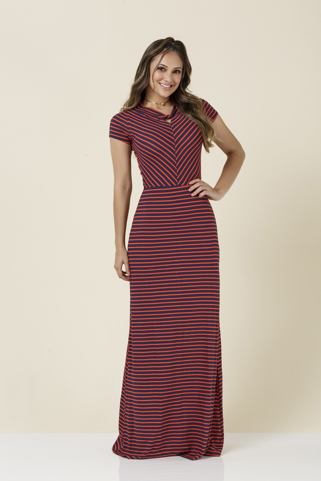 Vestido longo canelado sales vermelho
