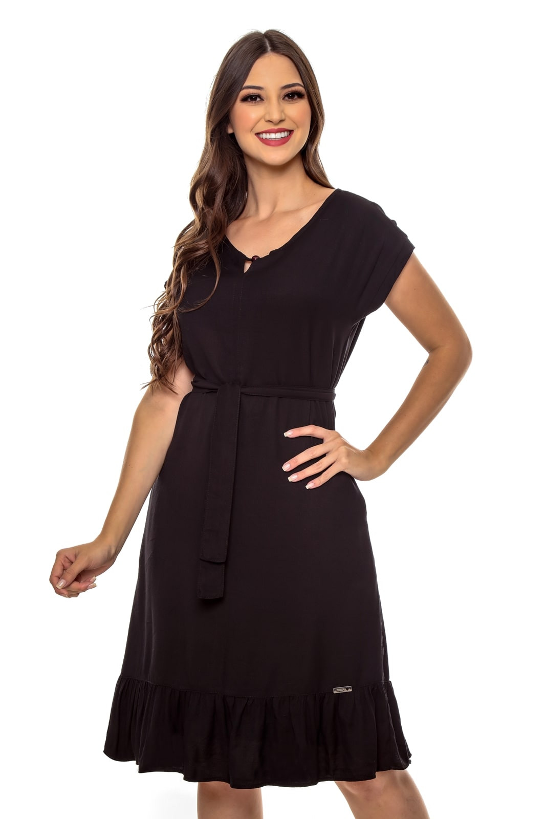 Vestido preto com babado na barra deals