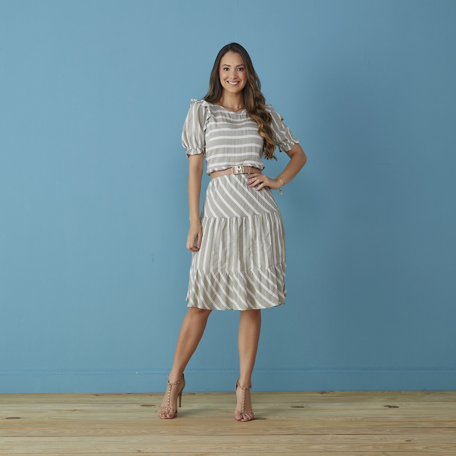 Vestido viscose listrado 2025