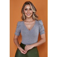 Blusa Canelada Manga Princesa Cinza Tata Martello