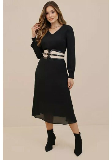 Vestido Eliana Em Crepe Preto Nitido Primavera/Verão 2027