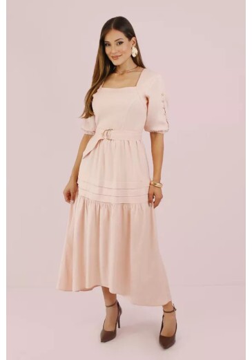Vestido Daniela Em Crepe Areia Nitido Primavera/Verão 2027
