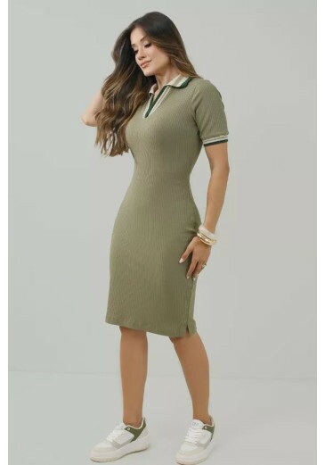 Vestido Laura Em Malha Canelada Verde Escuro Nitido Primavera/Verão 2027