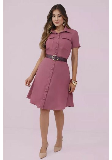 Vestido Patricia Chemisier Em Crepe Ava Rosa Nitido Primavera/Verão 2027