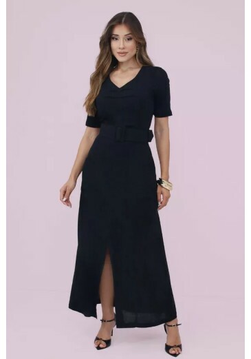 Vestido Raquel Em Viscolynho Preto Nitido Primavera/Verão 2027