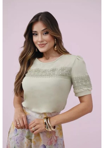 Blusa Vitoria Em Malha De algodão Verde Nitido Primavera/Verão 2027