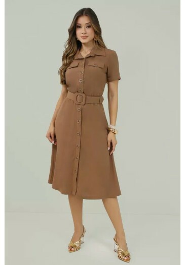 Vestido Mirella Em Viscose Lugo Marrom Nitido Primavera/Verão 2027