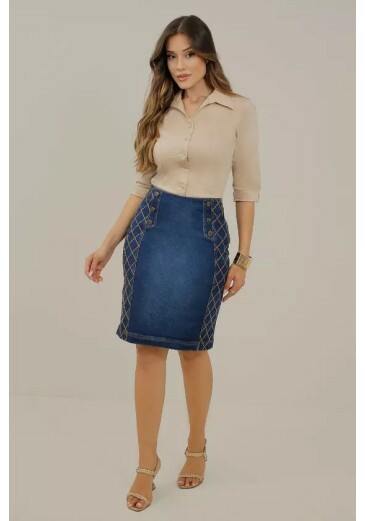 Saia Nathalia Em Jeans Azul Nitido Primavera/Verão 2027