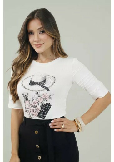 T-shirt Livia Em Malha De Viscose Off White Nitido Primavera/Verão 2027