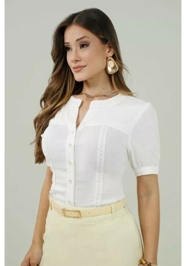 Camisa Jasmin Em Viscolinho Off White Nitido Primavera/Verão 2027