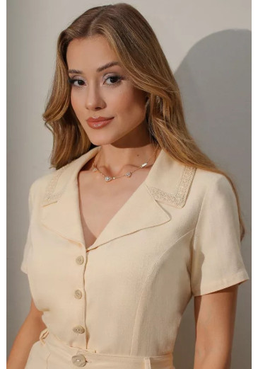 Camisa Isabela Em Viscose Vancouver Com Linho Estonado Off White Nitido Primavera/Verão 2027