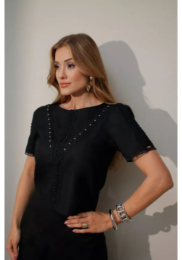 Blusa Ivana Em Linem Slub Preto Nitido Primavera/Verão 2027