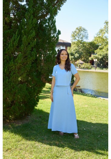 Conjunto Bruna Em Linho Azul Jany Pim Primavera/Verão 2027
