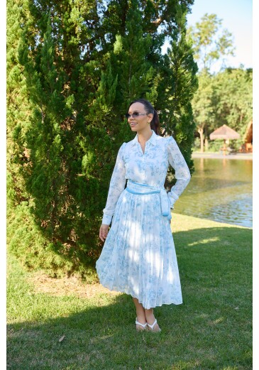 Vestido Helena Em Chiffon Toque De Seda Azul Jany Pim Primavera/Verão 2027