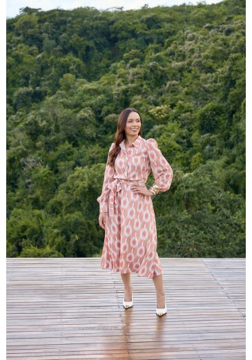Vestido Carla Em Chiffon E Begonia Toque De Seda Jany Pim Primavera/Verão 2026