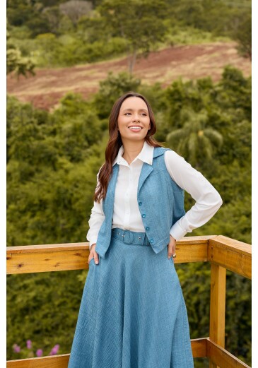 Colete Carla Em Folk Azul Jany Pim Outono/Inverno 2026