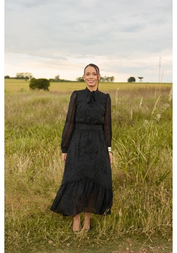 Vestido Erika Em Chiffon Preto Jany Pim Outono/Inverno 2026