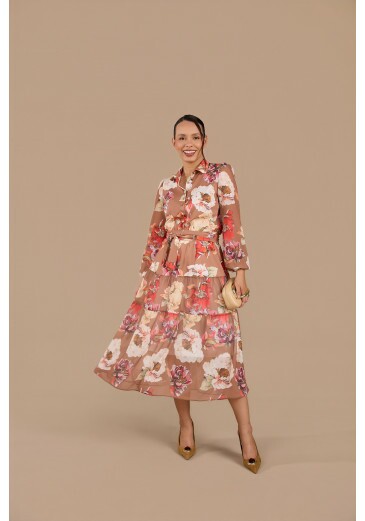 Vestido Patricia Em Chiffon E Viscose Toque De Seda Marrom Jany Pim Outono/Inverno 2026