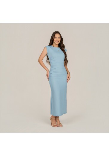Vestido Raquel Em Malha Rib Azul Tata Martello Primavera/Verão 2027