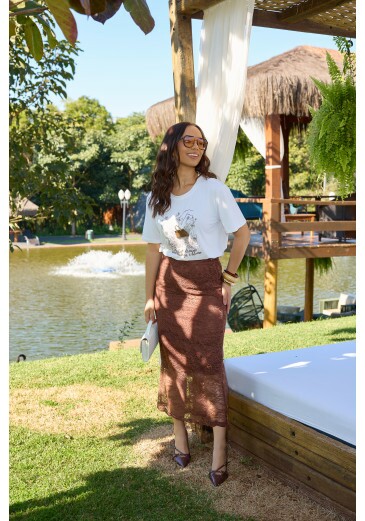 Saia Paula Em Renda Marrom Jany Pim Primavera/Verão 2027