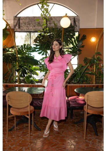 Vestido Ana Em Tricoline Com Elastano Rosa Jany Pim Primavera/Verão 2026