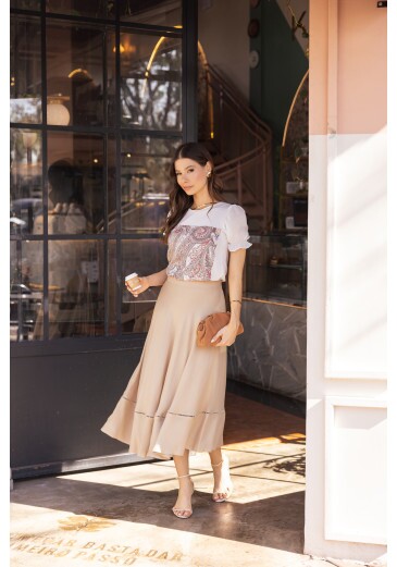 Blusa Carina Em Toque De Seda Estampada Jany Pim  Primavera/Verão 2026