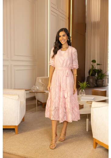 Vestido Valéria Em Musseline Rosa Jany Pim Primavera/Verão 2026