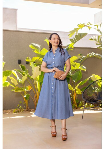 Vestido Heloisa Em Denin Azul Jany Pim Primavera/Verão 2026