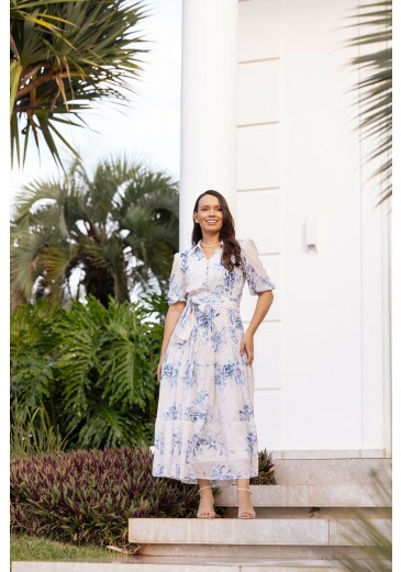 Vestido Vanessa Em Musseline E Toque De Seda Off White Jany Pim Primavera/Verão 2026