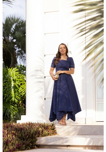Vestido Natalia Em Tricoline Azul Jany Pim Primavera/Verão 2026