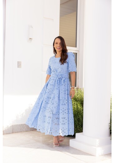 Vestido Elaine Em Laise Azul Jany Pim Primavera/Verão 2026